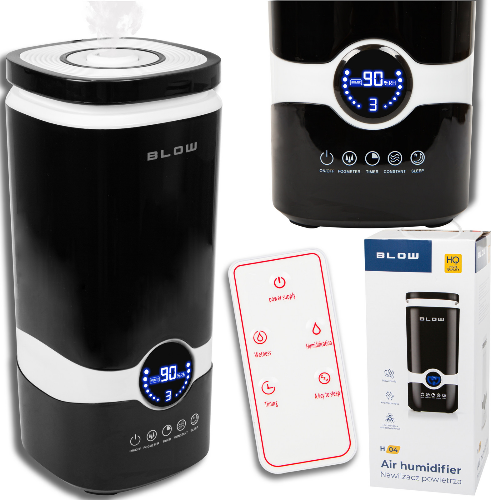 Zvlhčovač Vzduchu Difuzér Vonný Vlhkoměr Teploměr Pilot Časovač 4L