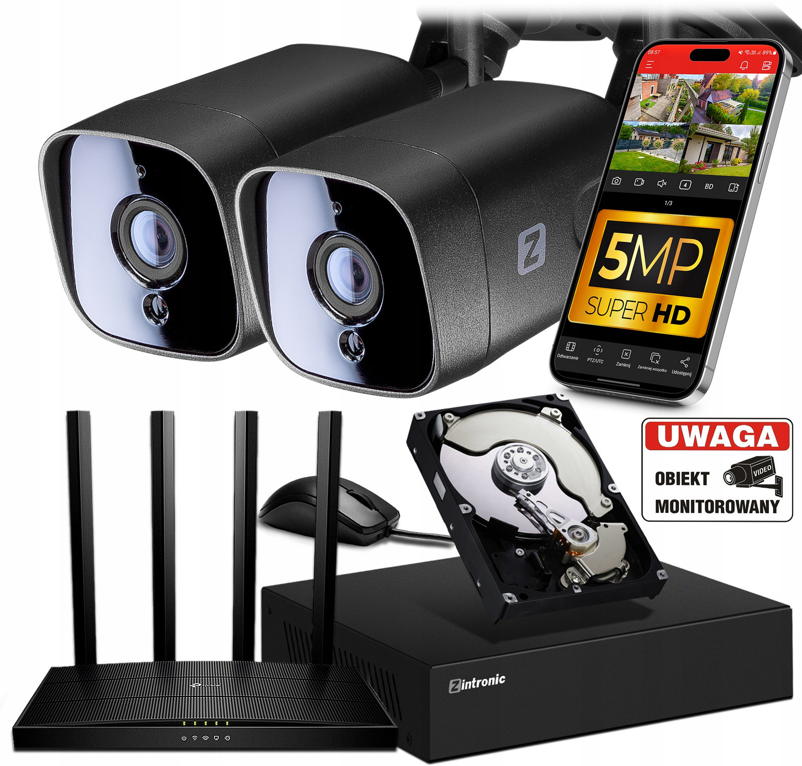 Sada pro Monitorování 2 Kamery (černá) 5MPx Ip WiFi 1TB+ router