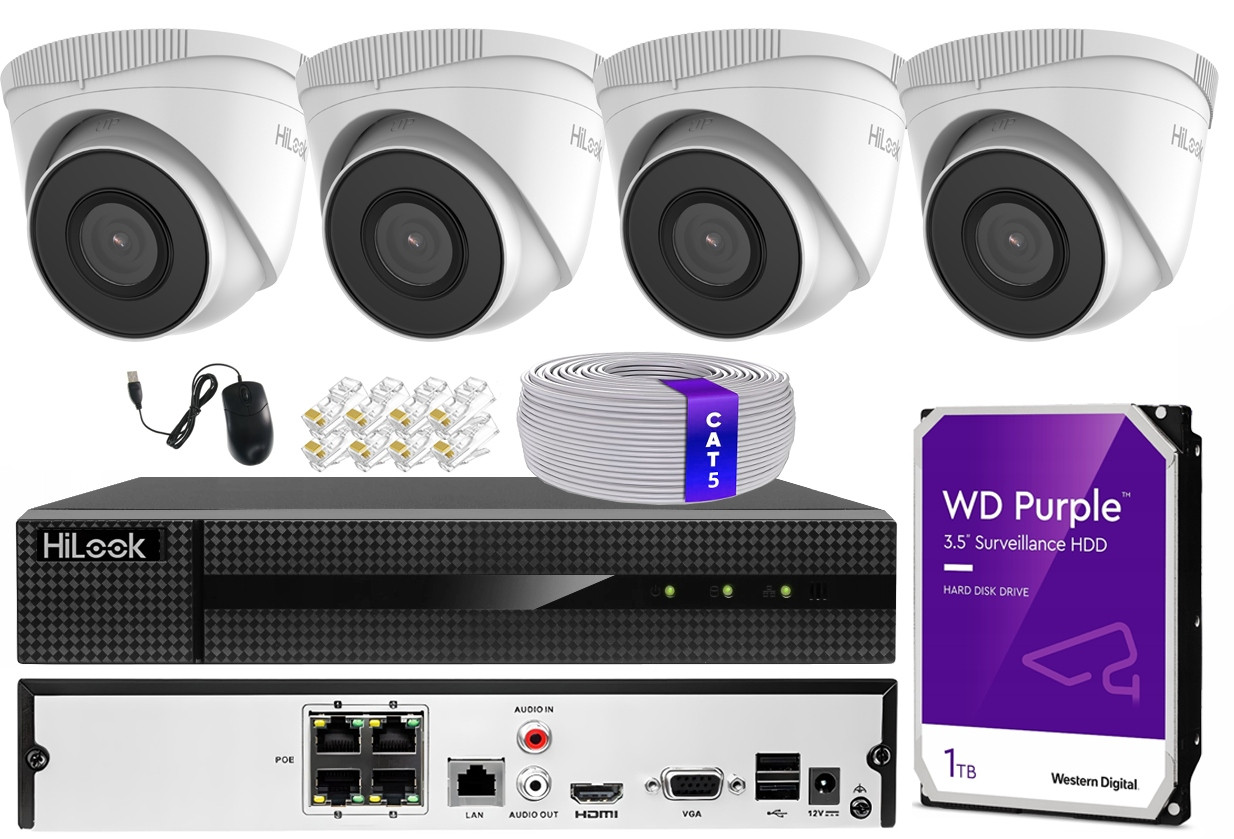 Monitorovací set 4 5Mpx kamery IPCAM-T5 PoE HiLook by Hikvision IR30m