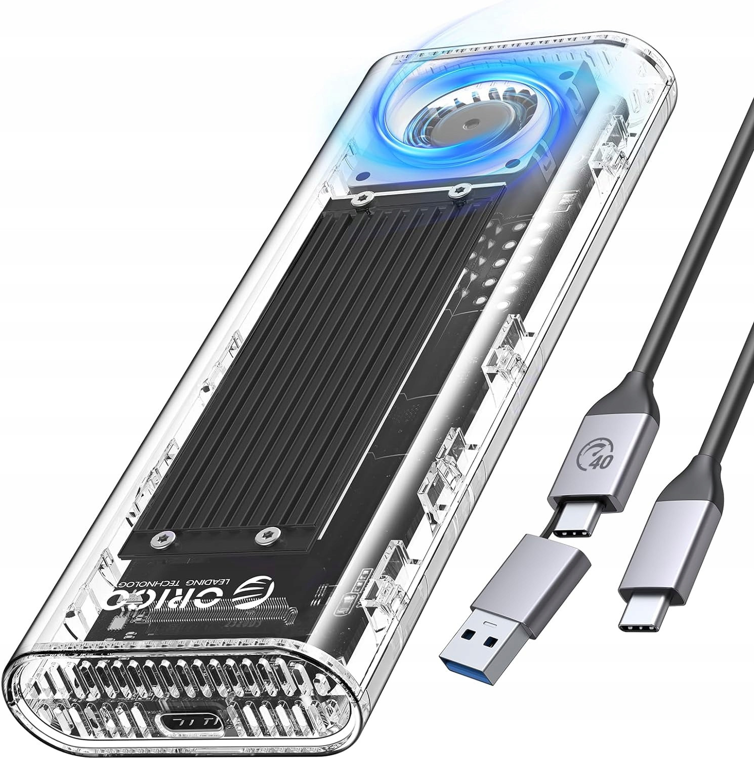 Orico TCM2-U4 Transparentní skříň USB4 40Gbps M.2 NVMe Ssd s ventilátorem