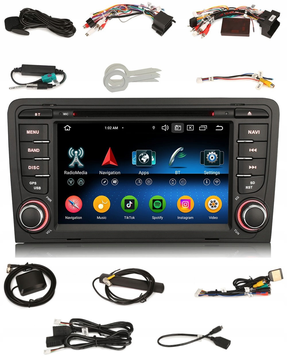 Rádio 2DIN Navigace Android Audi A3 8P 4/64 Gb Dsp Carplay Lte 8-CORE DVD