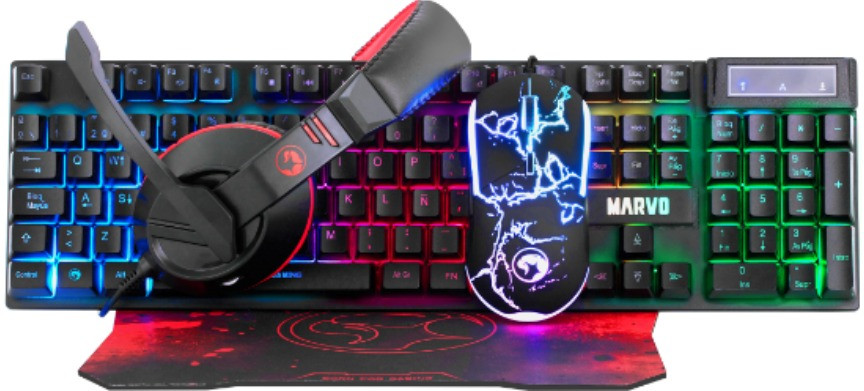 Sada klávesnice Marvo CM409 4v1, headset, myš a podložka, černá