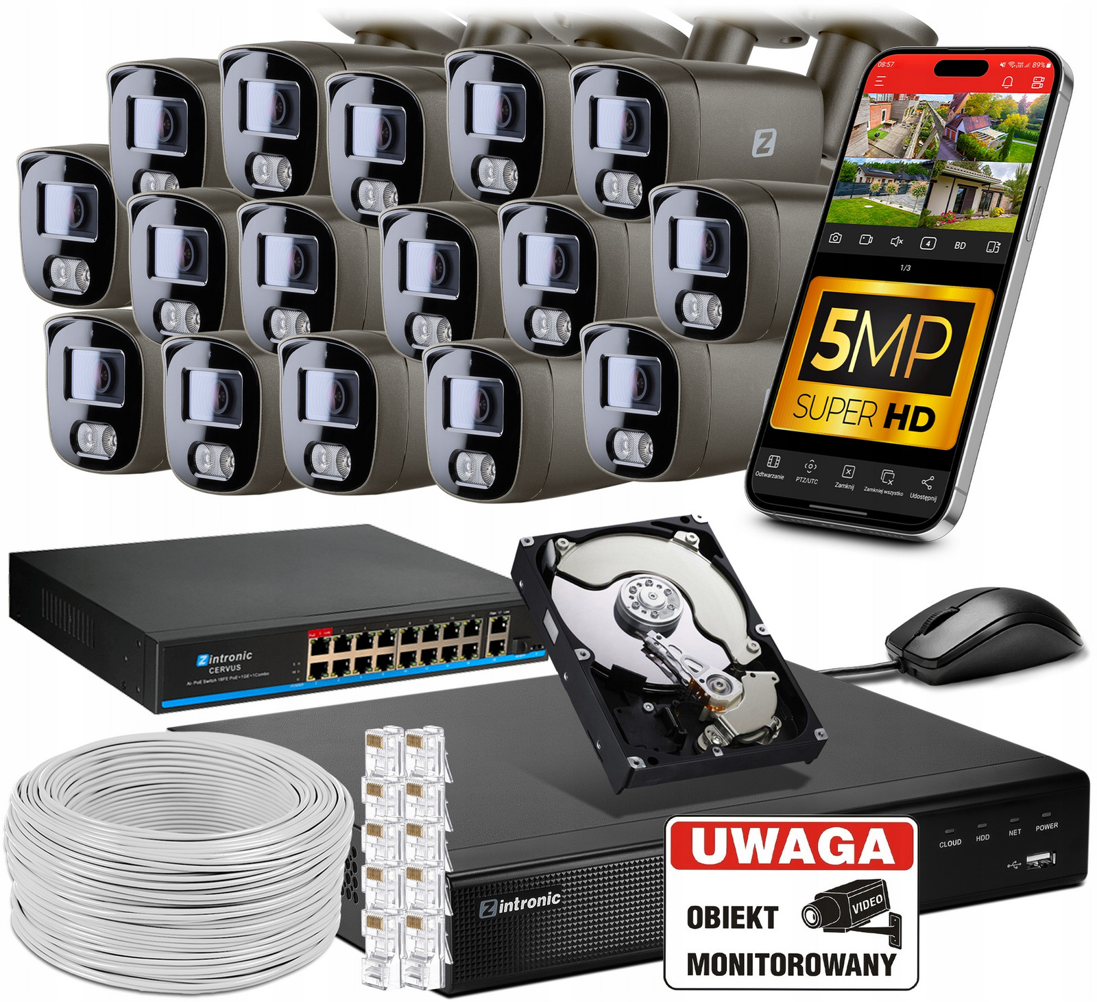 Ip monitorovací sada Poe 16 Kamer 5MPx 1TB Náhled Aplikace Switch