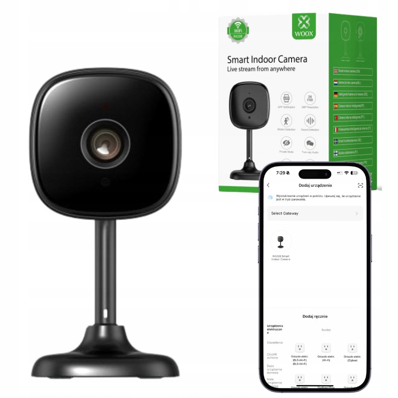 Vnitřní Ip WiFi kamera Tuya 3MP 2304x1296 Pohybové čidlo Usb Ir Woox