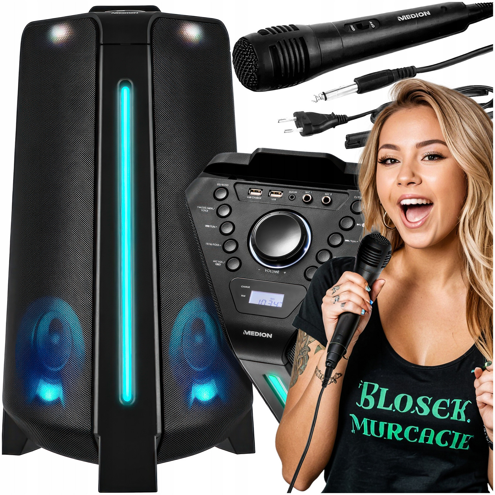 Bezdrátový Reproduktor Karaoke Mobilní MD43552 Bluetooth Tws Led Fm Usb