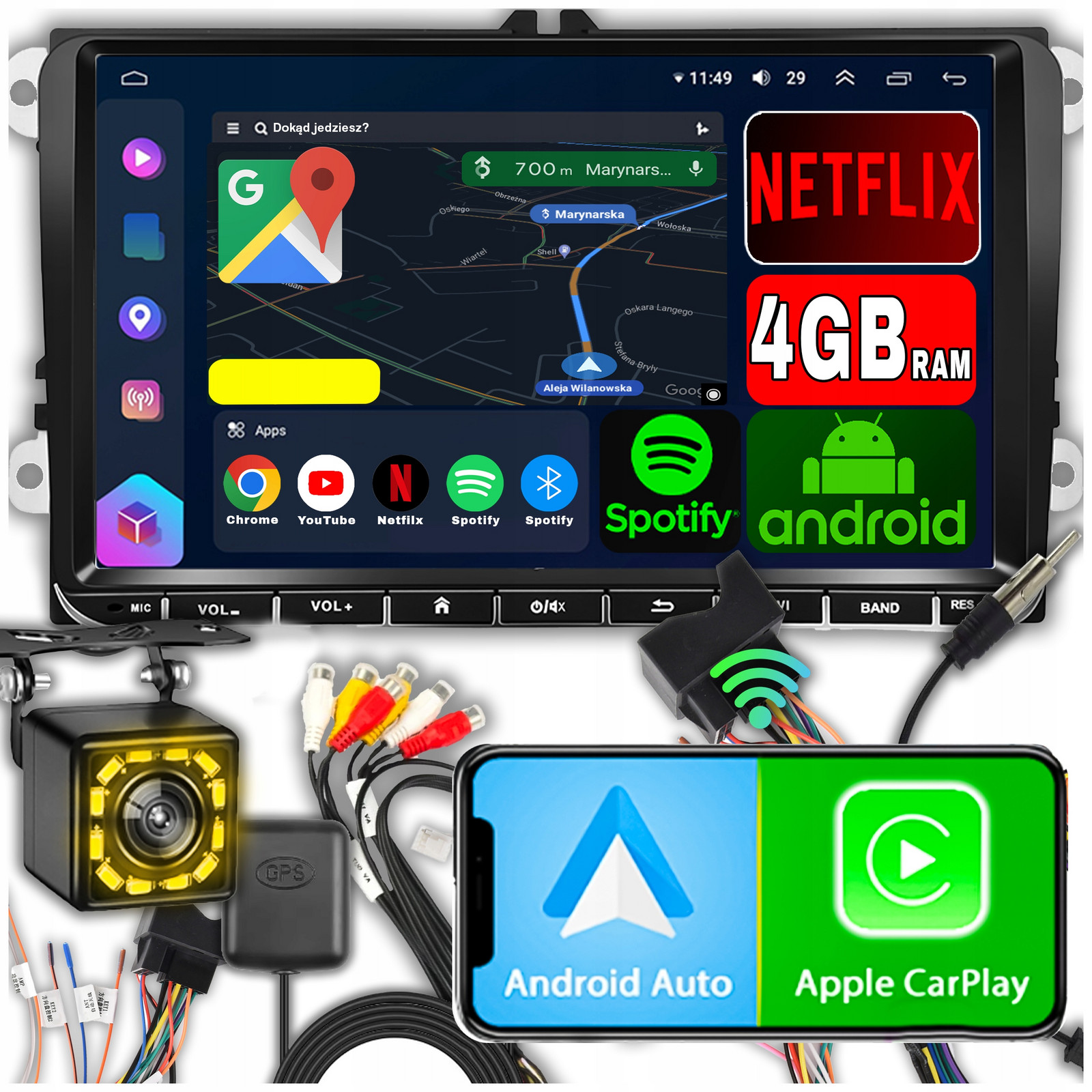 Rádio pro Volkswagen Seat Skoda Vw Passat B6 B7 Golf 5 V 6 VI Android Wifi