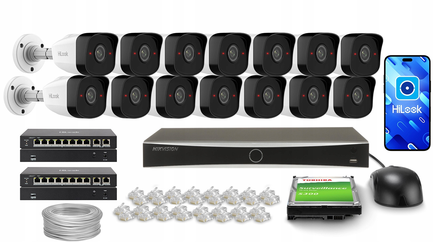 Monitorovací sada HiLook by Hikvision Aplikace 14x IPCAM-B5 5MP 2TB disk