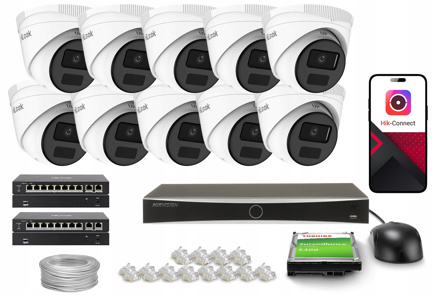 Monitorovací sada 10x IPCAM-T6-30DL 6MPx HiLook by Hikvision Disk 2TB