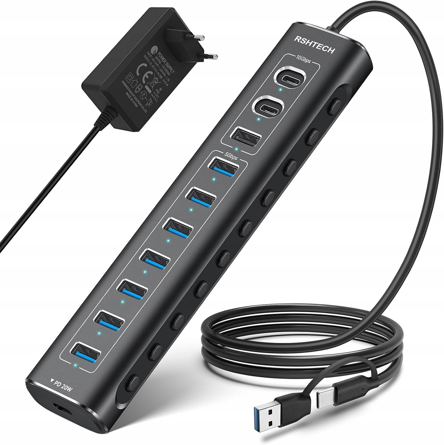 Rshtech Usb C 3.2 Hub s 11portovým napájecím adaptérem