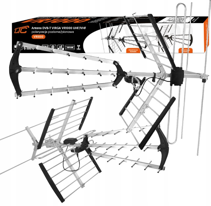 Výkonná 4K Pasivní Anténa 2v1 Směrová DVB-T2 Dipol Lte Filtr Mux 1-8 120KM