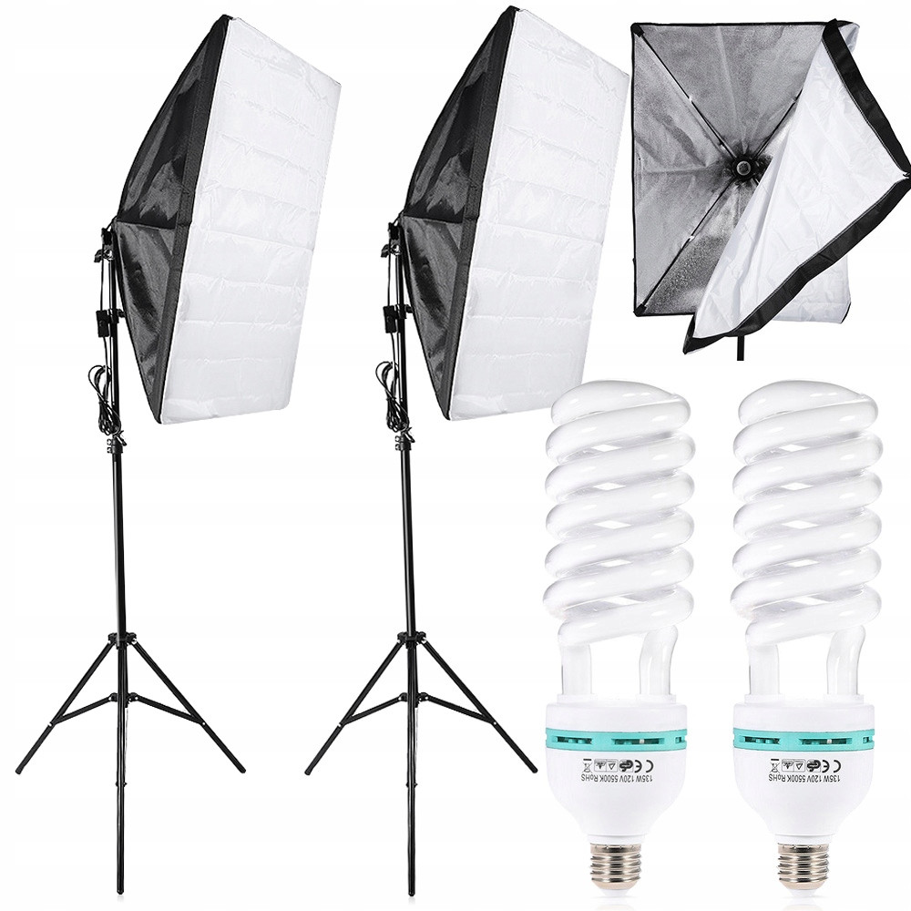 2X 135W Lampa Světlo Soft Box Sada Stativ Domácí Studio Foto Žárovka