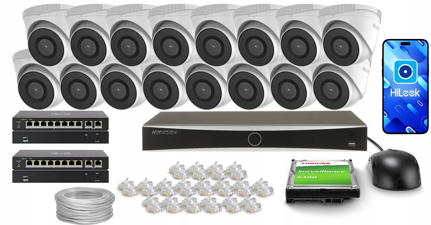 Monitorovací set HiLook by Hikvision 16x IPCAM-T5 Aplikace 5Mpx Disk 2TB