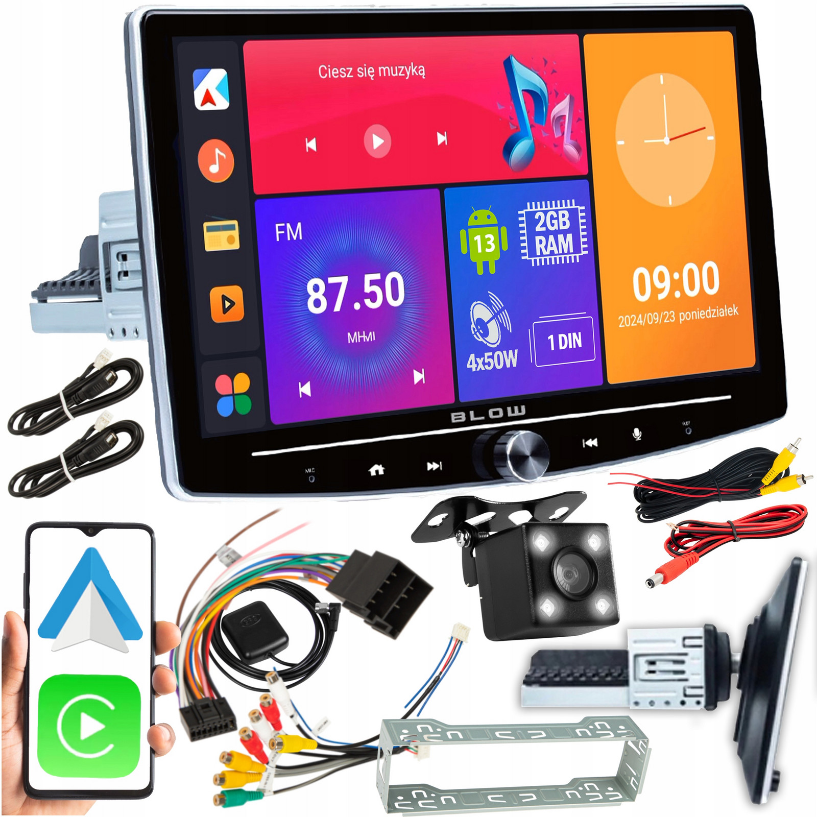 Autorádio 1DIN 10 Palců Android 13 Bluetooth Otočná Couvací Kamera