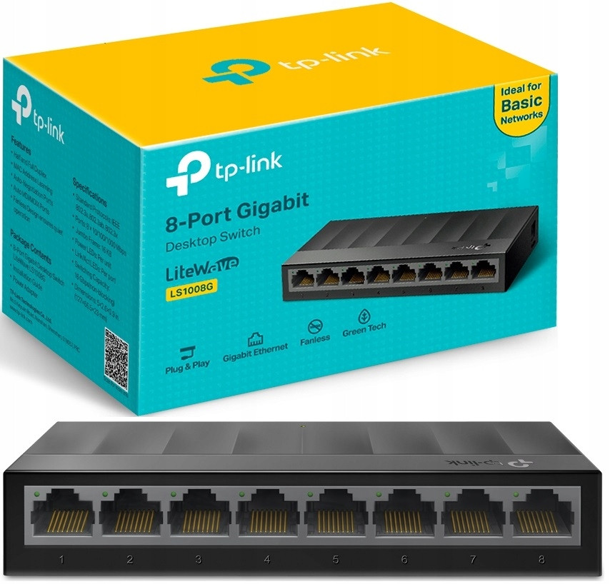 Switch 8 Gigabitový Port RJ45 Přepínač Síťový Rozbočovač LS1008G Tplink