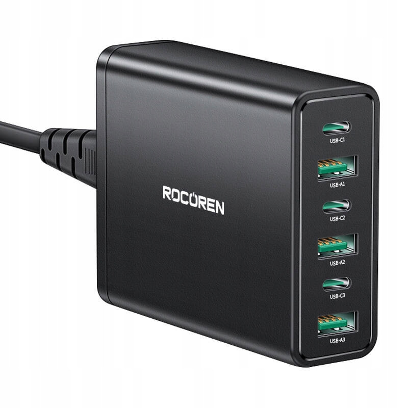 Rocoren Výkonná rychlá síťová nabíječka Gan 3x Usb-c Usb Pd3.0 Qc5.0 60w