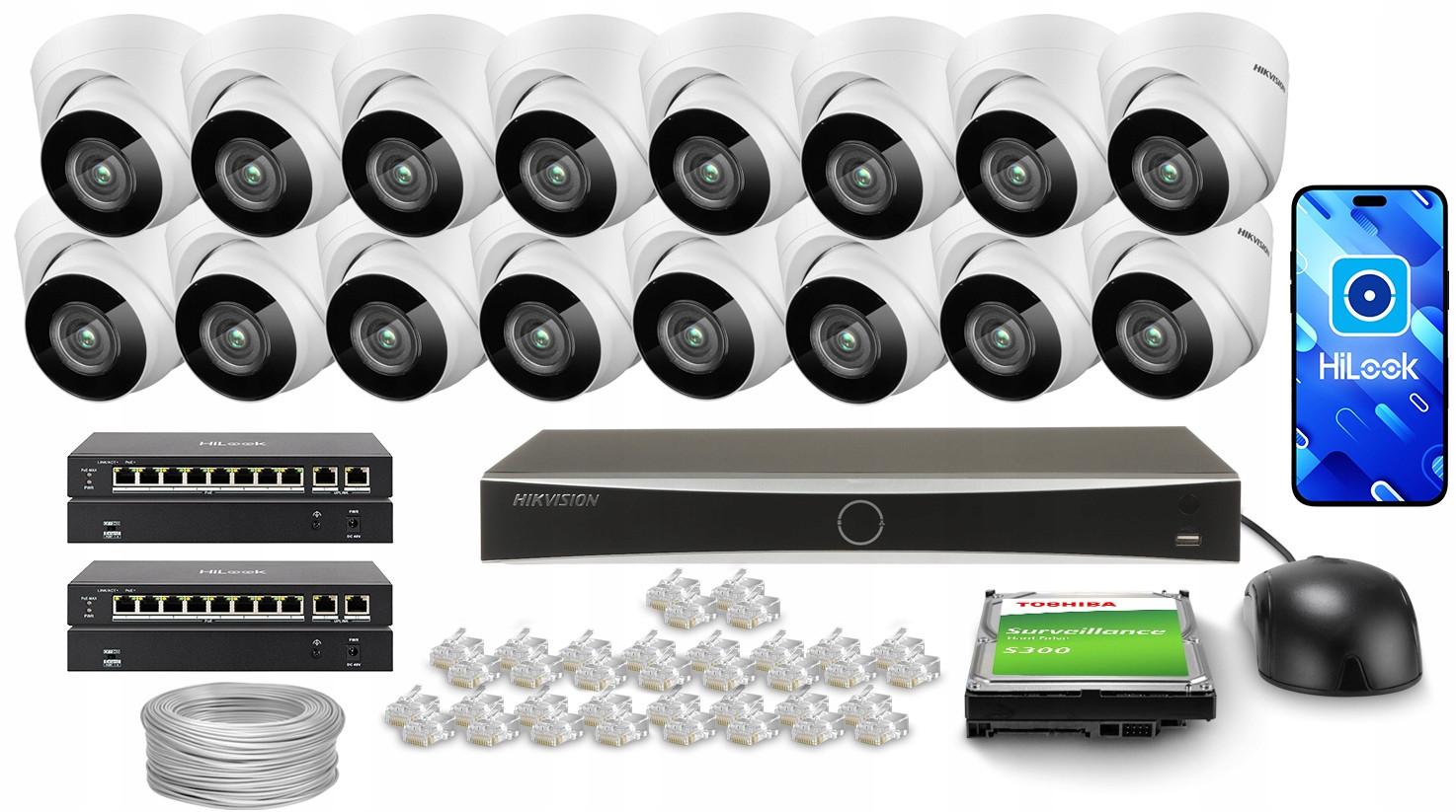 Monitorovací sada 16x DS-2CD1341G0-I 4MP HiLook by Hikvision Disk 2TB