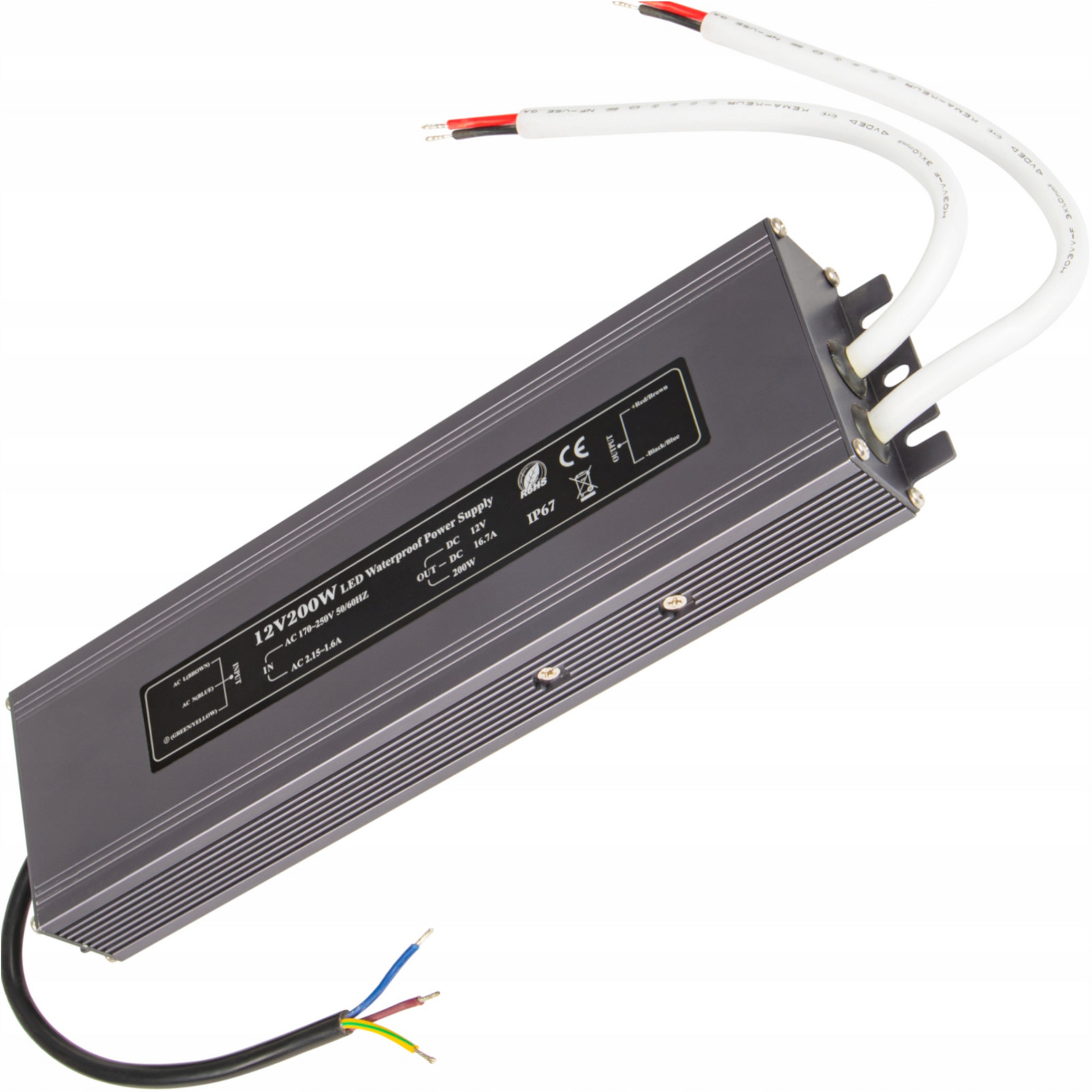 Napájecí Zdroj Pro Led Pásky Vodotěsný IP67 12V 16,7A 200W Ultra Slim Montážní