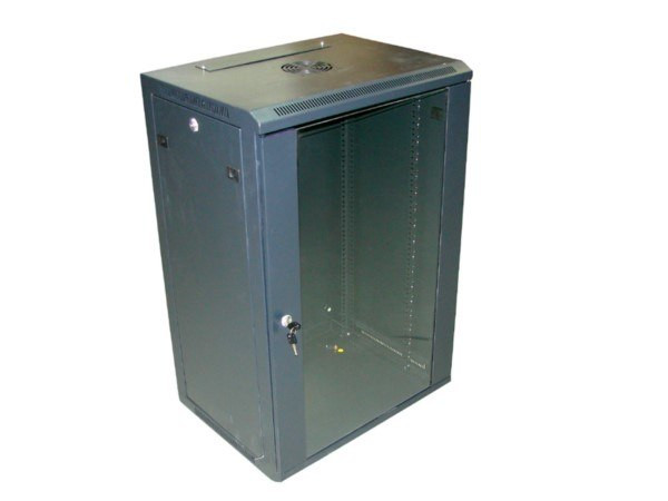 Skříň 19' závěsná Zeta 18U 600x450 RAL9004 sklo d