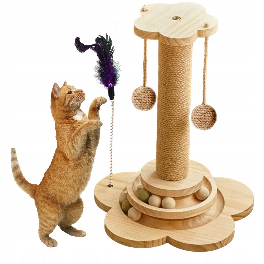 Škrabadlo Pro Kočky Věž Pelíšek Hračka Kuličky 44.5CM
