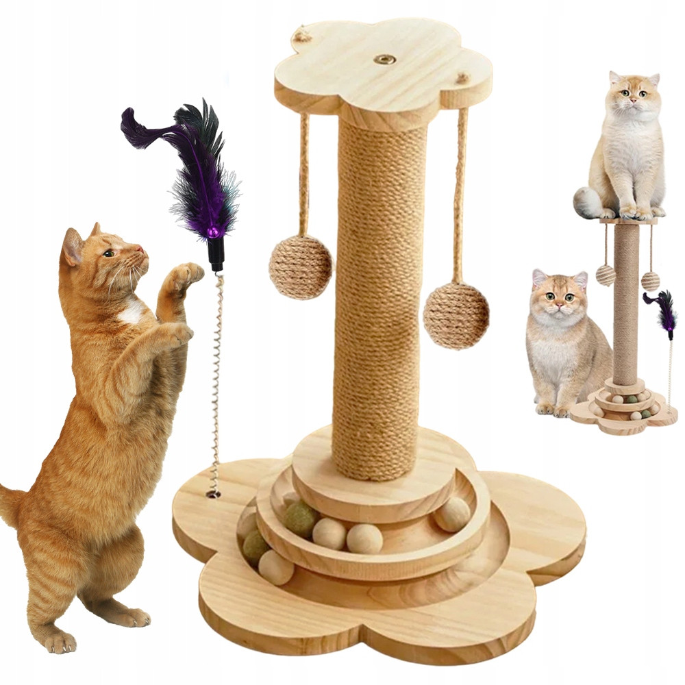 Škrabadlo Pro Kočky Vysoká Kvalita 44.5CM Ze 4 Dřevěných KULIČEK+2 Mátové Kuličky