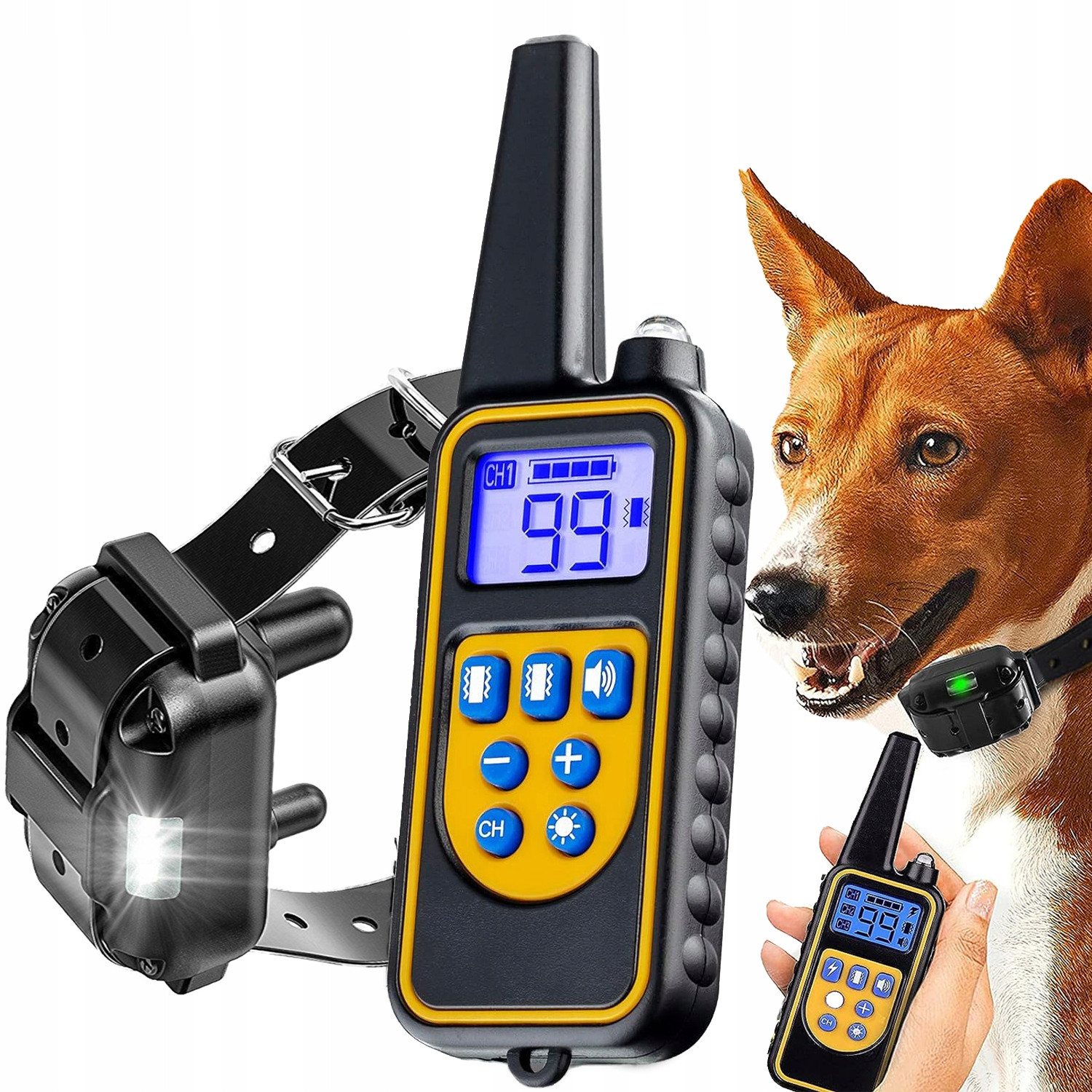 Výcvikový Obojek Pro Psy Elektrický Vodotěsný 800M Dálkové Ovládání S Led