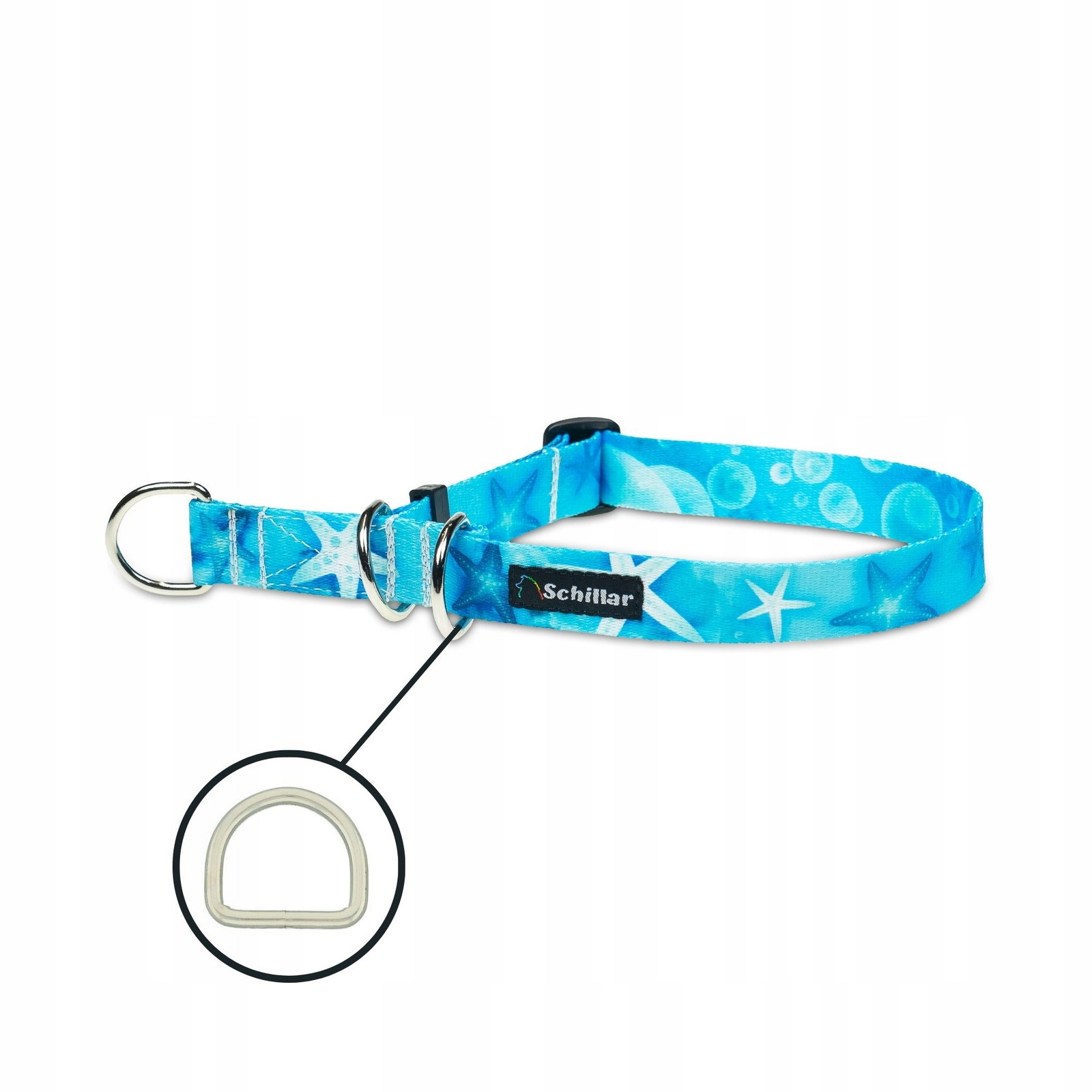 Polostahovací obojek pro velkého psa tyrkysové hvězdice L XL 40-60cm