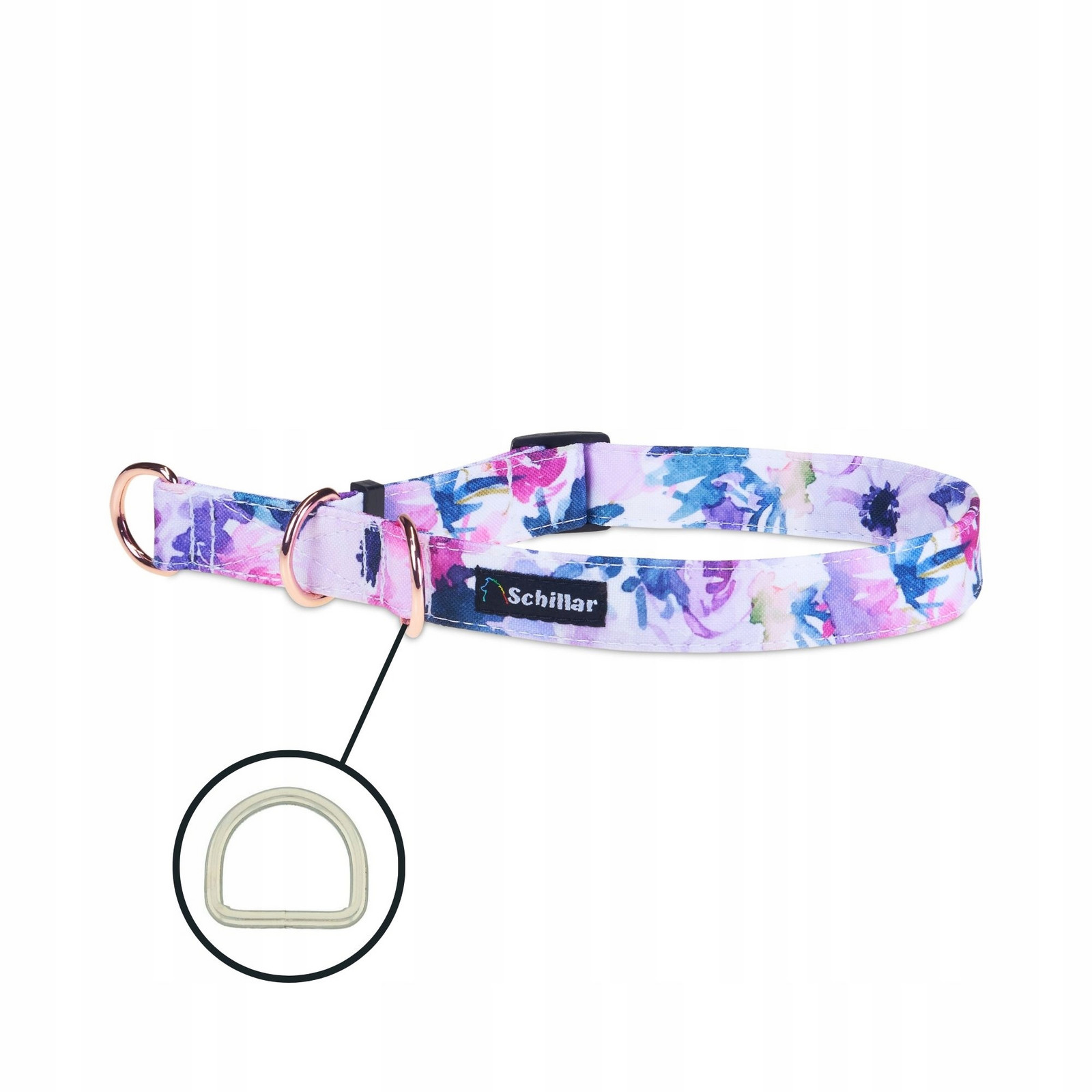 Polostahovací obojek pro velkého psa barevný fialové květy L XL 40-60cm