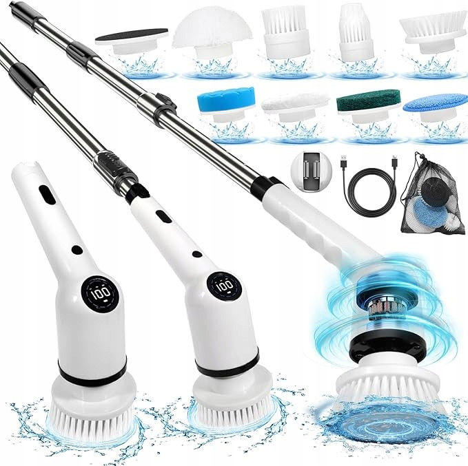 Elektrický Rotační Kartáč 8 Hlavic Bezdrátová Nastavitelná Rukojeť