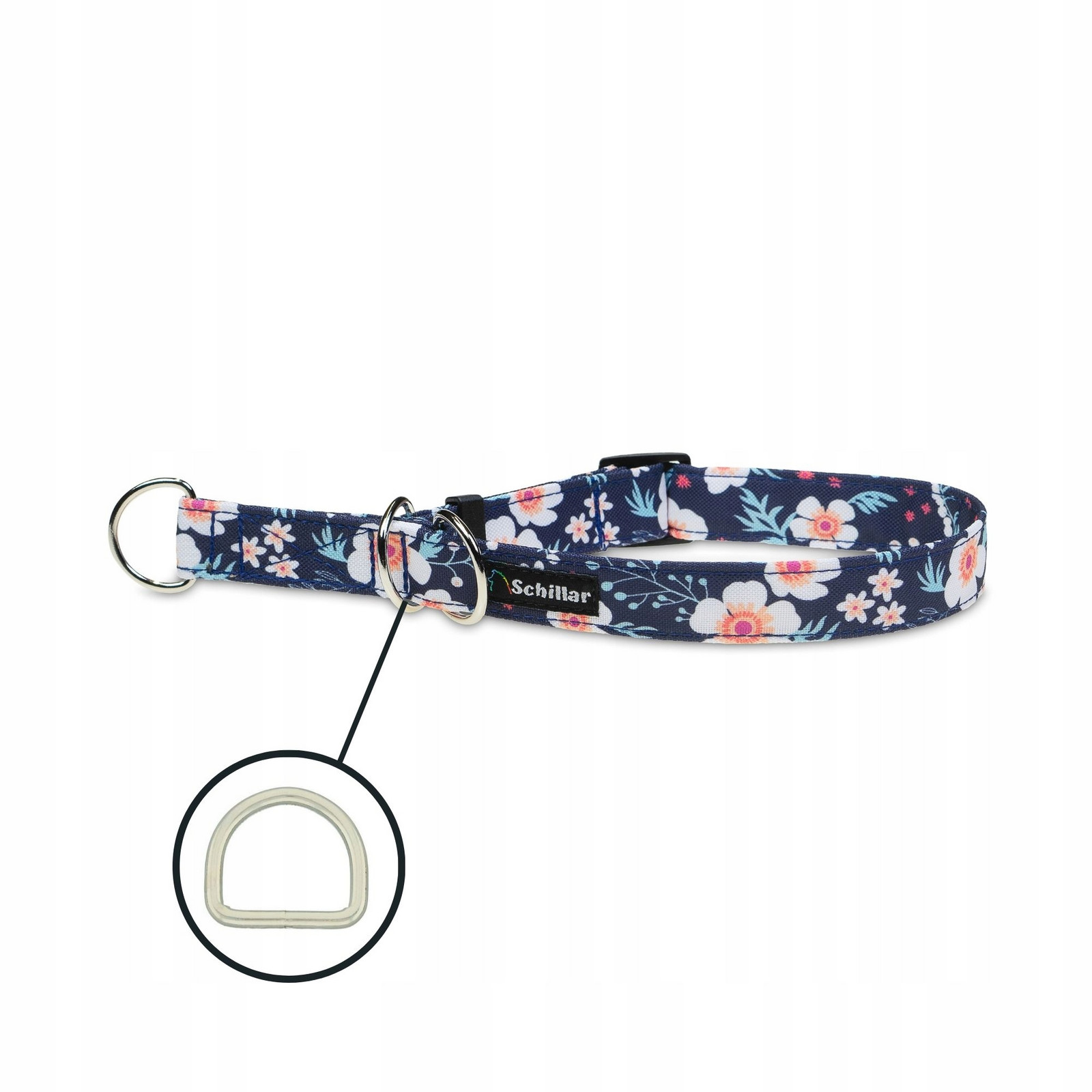 Polostahovací obojek pro velkého psa květy small white flowers L XL 40-60cm