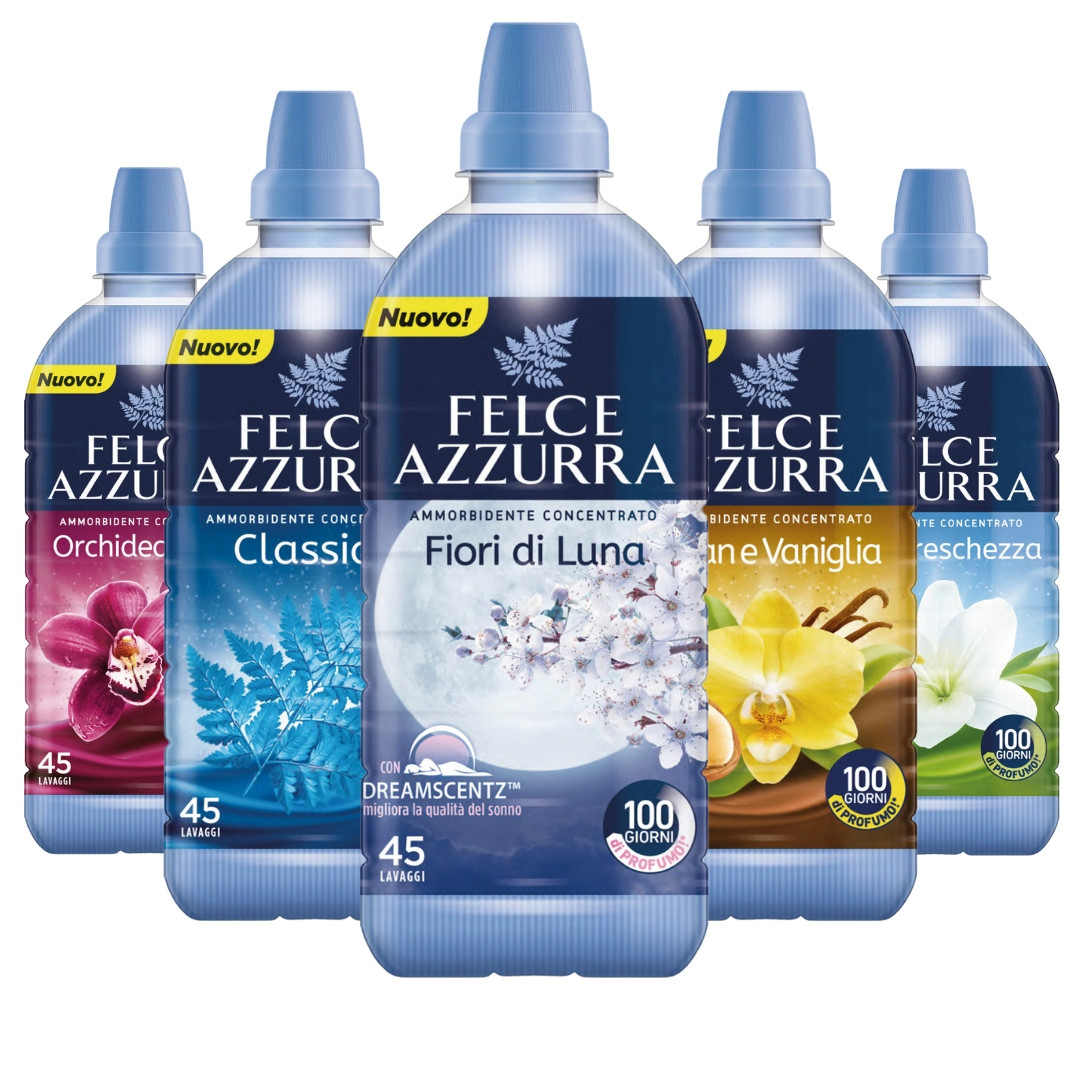 Felce Azzurra Parfémovaná Italská tekutá aviváž Sada MIX 5x900ml