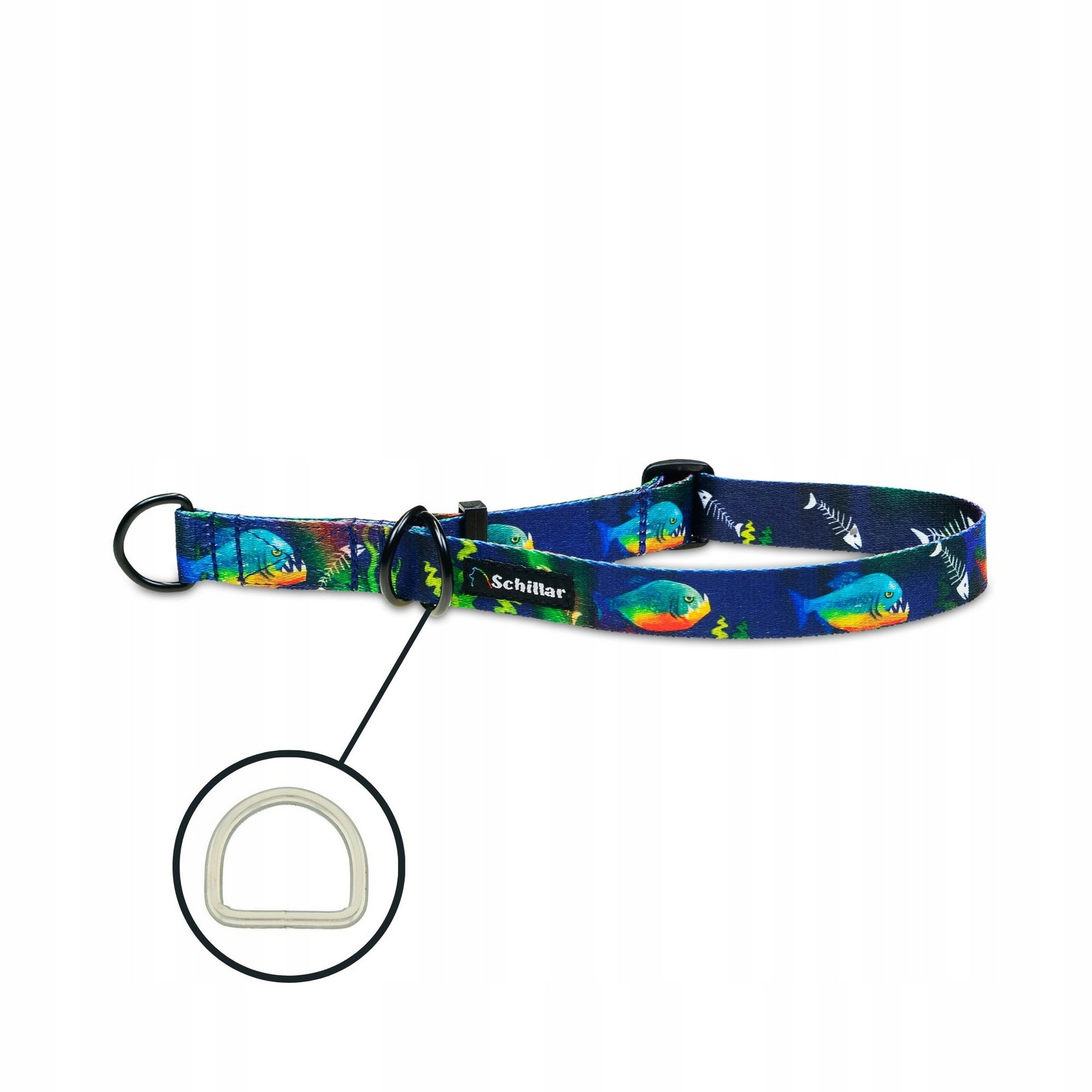 Polostahovací obojek pro velkého psa barevné modré piraně L XL 40-60cm