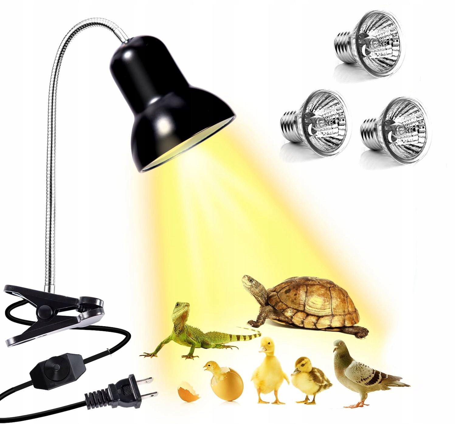 Lampa Objímka Terária Akvárium Želva E27 Klip Se 3 Žárovkami 25W 50W