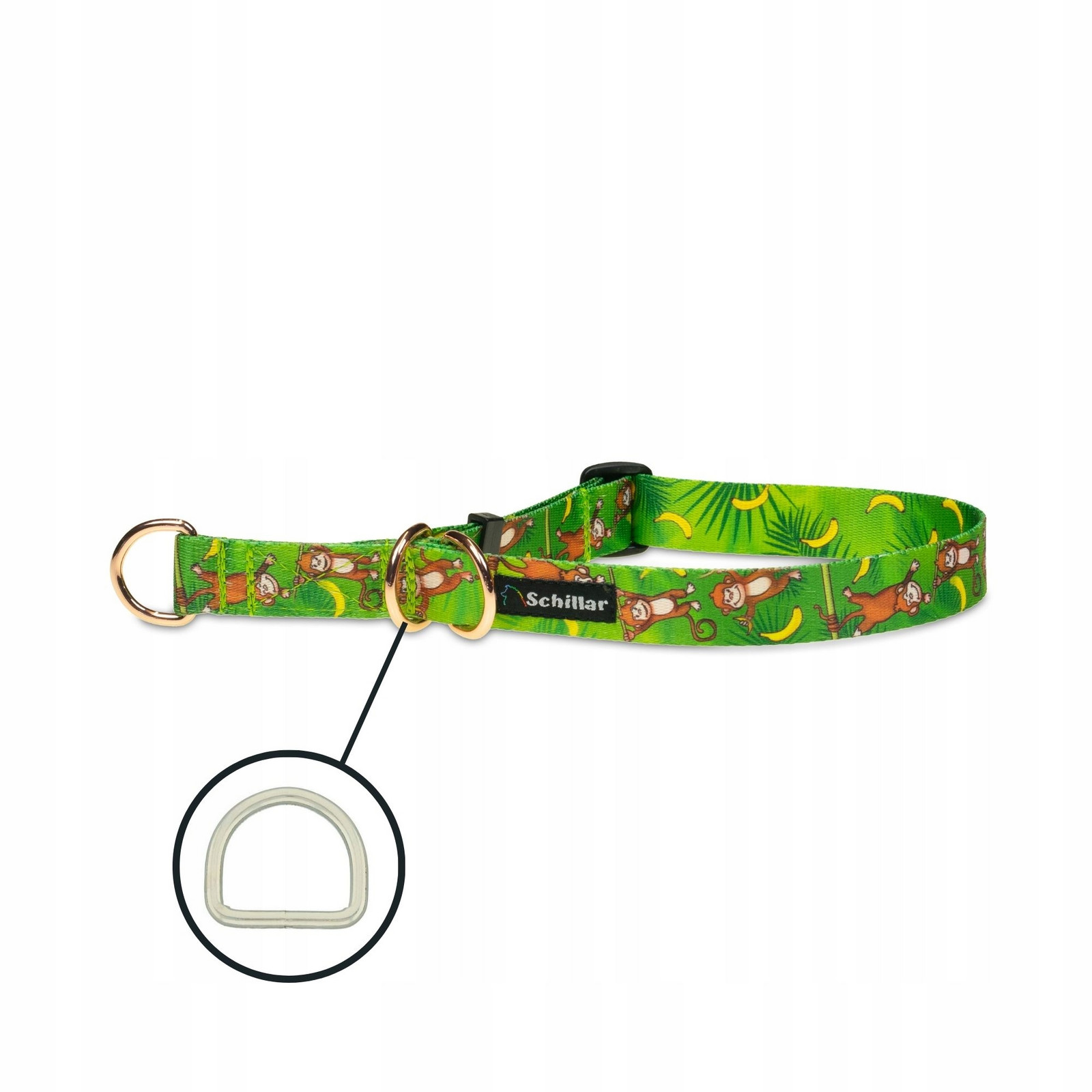 Polostahovací obojek pro velkého psa zelené opičky banány L XL 40-60cm