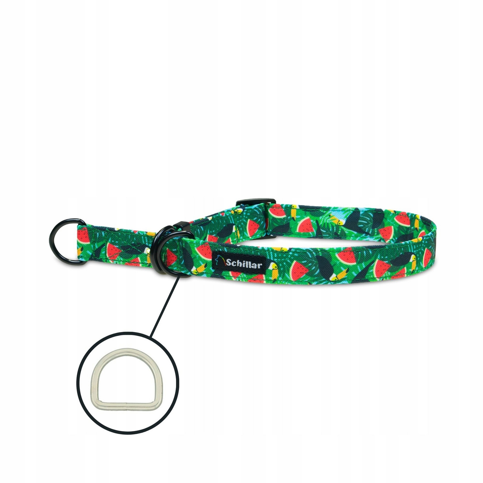 Polostahovací obojek pro velkého psa zelený tukany a melouny L XL 40-60cm