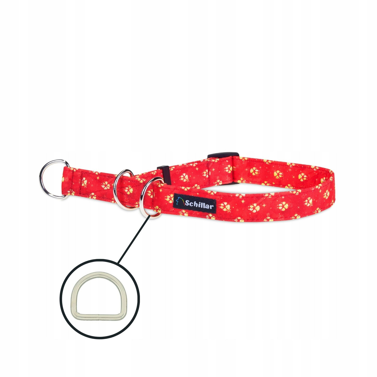 Polostahovací obojek pro velkého psa červené zlaté tlapky L XL 40-60cm