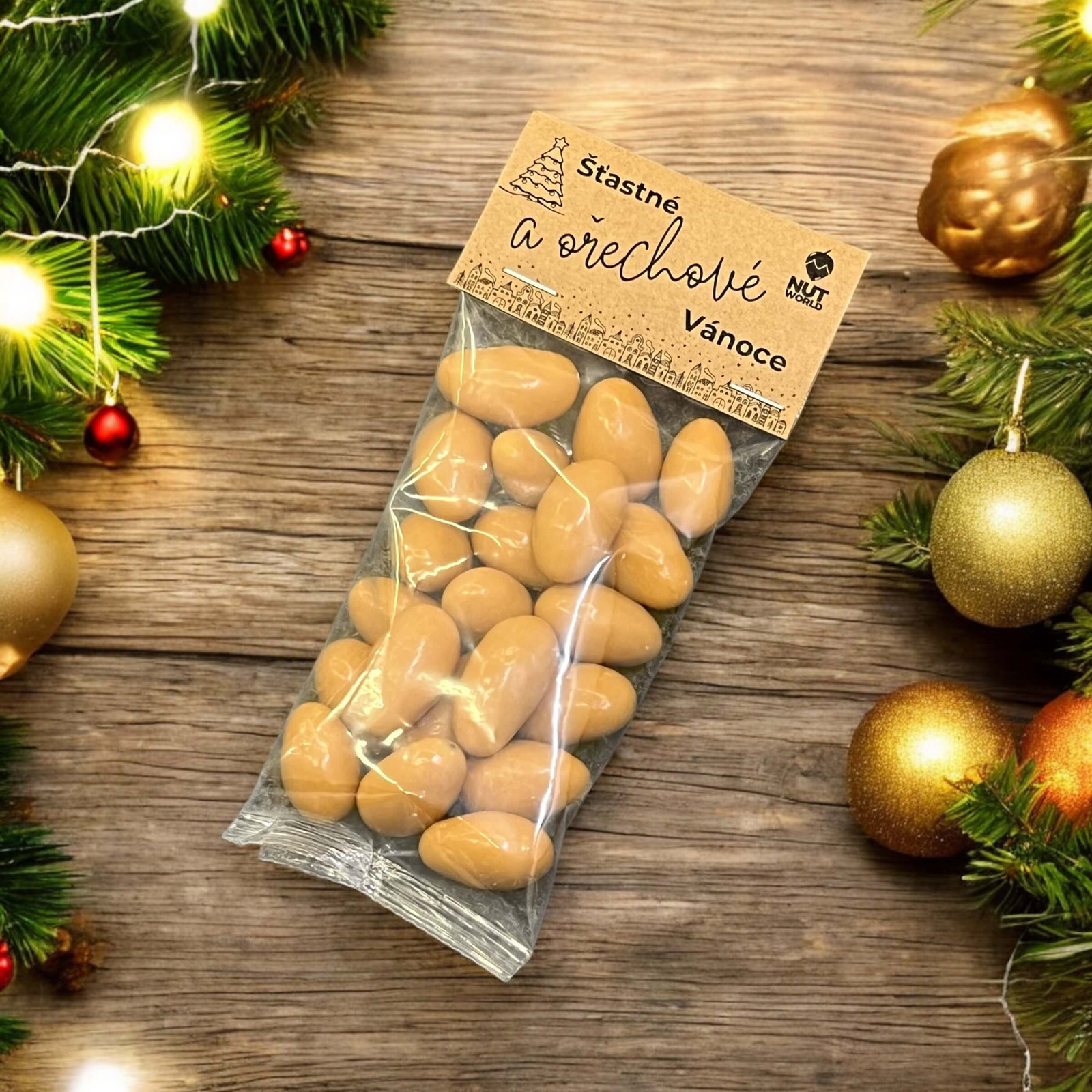 Nutworld.cz Vánoční sáček - mandle slaný karamel 100g - Šťastné a ořechové