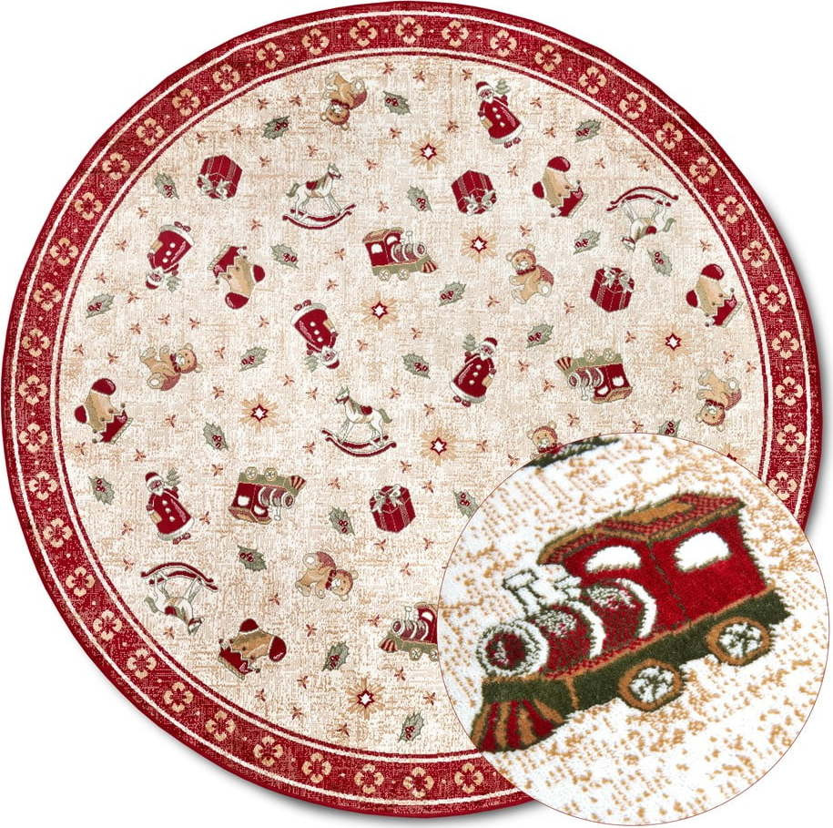 Červený kulatý koberec s vánočním motivem s příměsí bavlny ø 200 cm Toy's Delight Red Christmas – Villeroy&Boch