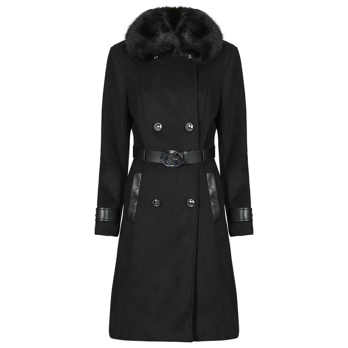 Guess  AMELIA DOUBLE BREAST BELT COAT  Černá