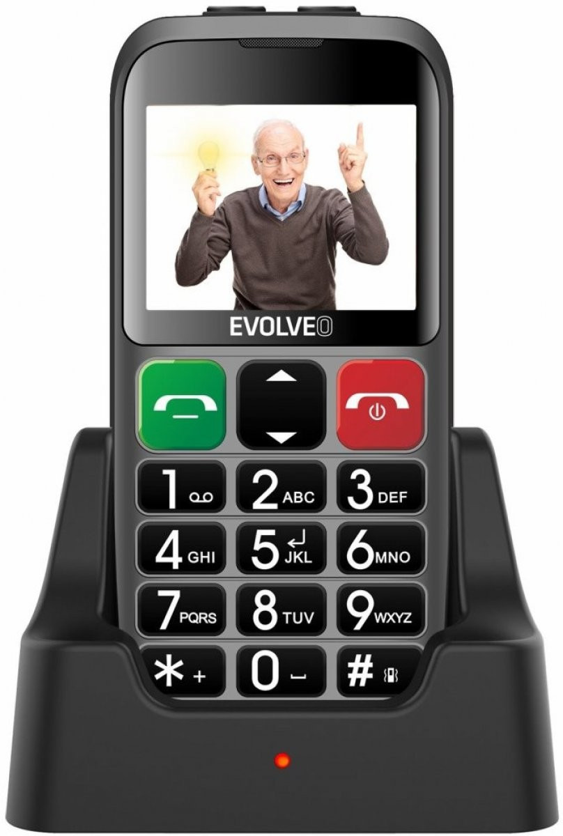 EVOLVEO EasyPhone EB, mobilní telefon pro seniory s nabíjecím stojánkem, stříbrná