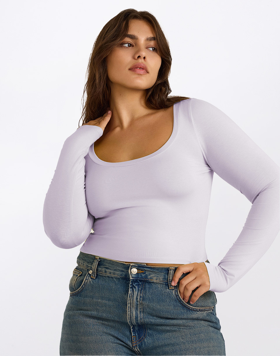 Organic Basics Everyday Scoop Neck Long Sleeve Tee Soft Lilac XS