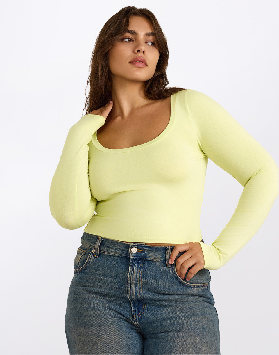 Organic Basics Everyday Scoop Neck Long Sleeve Tee Elderflower Green XS