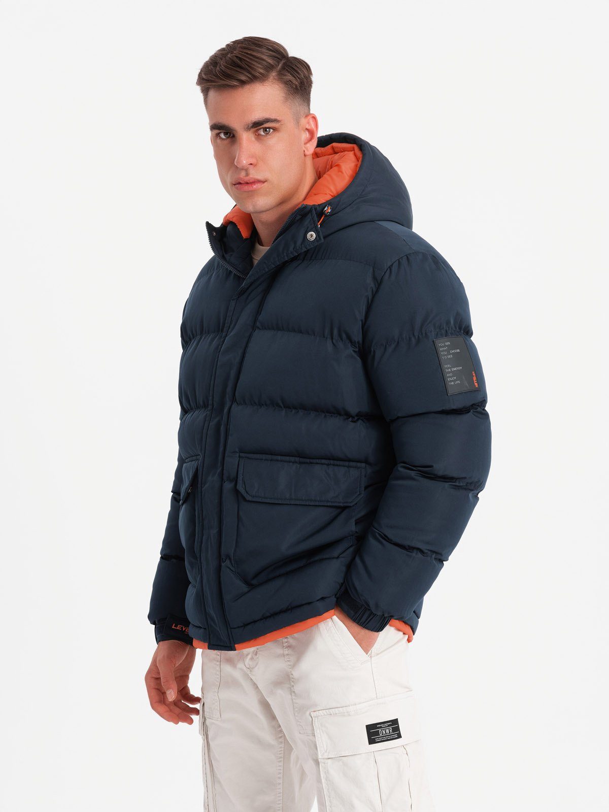 Ombre Warm men's sports jacket with double hood - navy blue