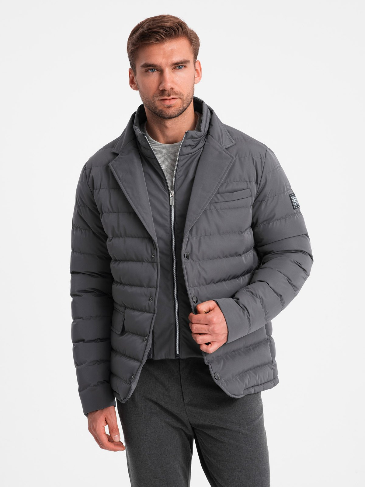 Ombre Men's quilted jacket with jacket cut - graphite