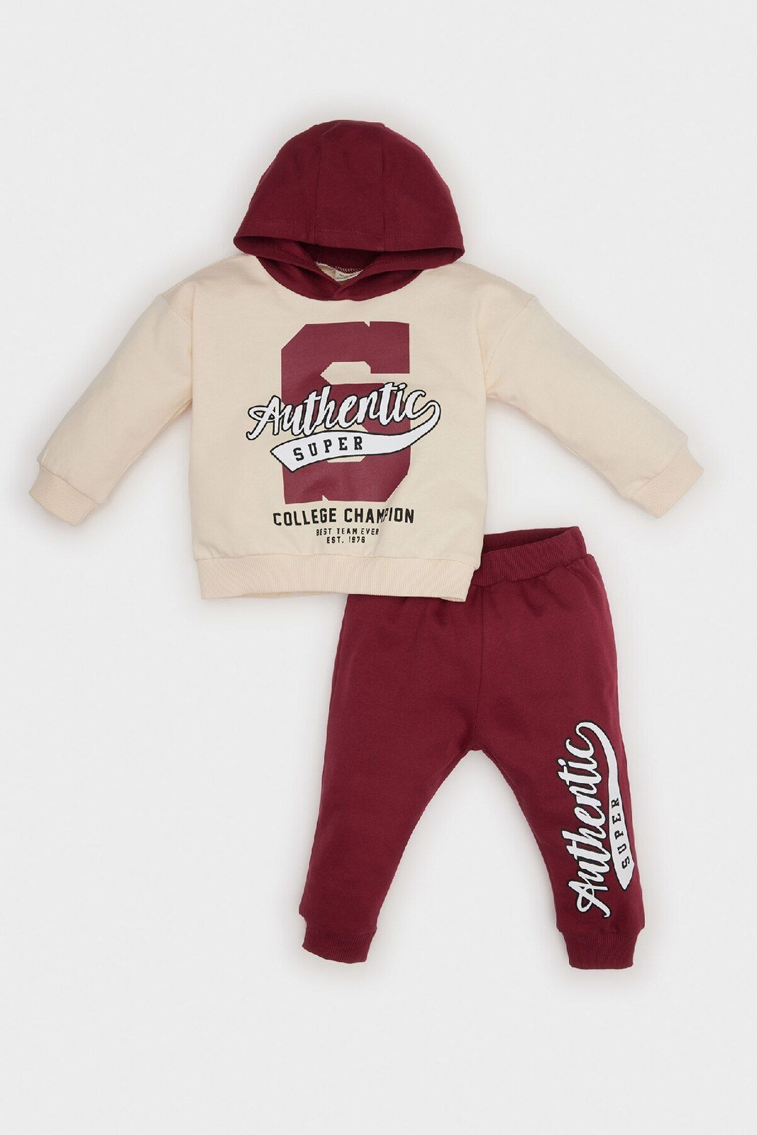 DEFACTO Baby Boy 2-Piece Set Hooded Printed Sweatshirt Elastic Waist Tracksuit Bottoms