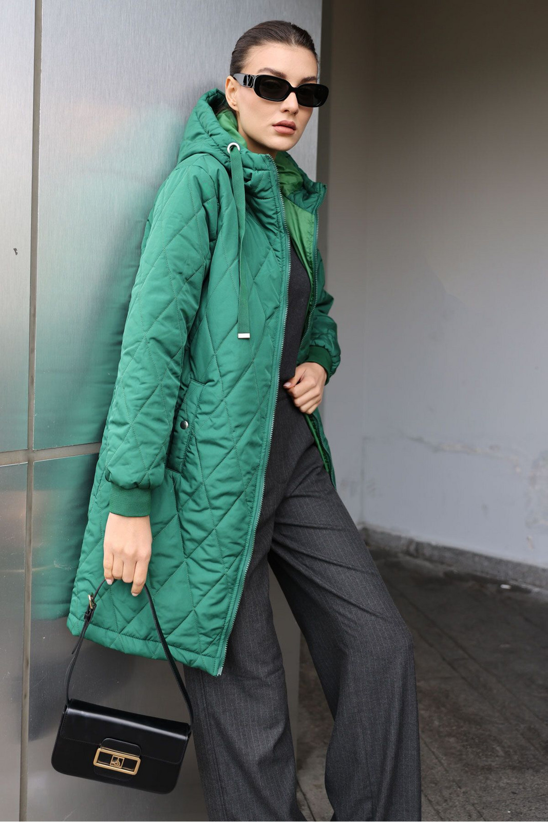 Bigdart 5138 Quilted Long Down Coat - Emerald