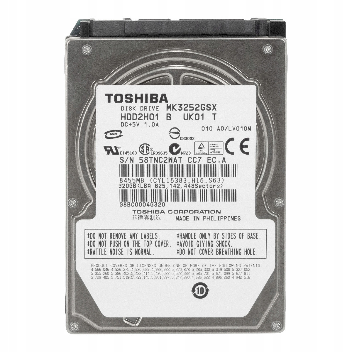 Toshiba 320GB 5,4K 8MB Sata II 2,5'' MK3252GSX