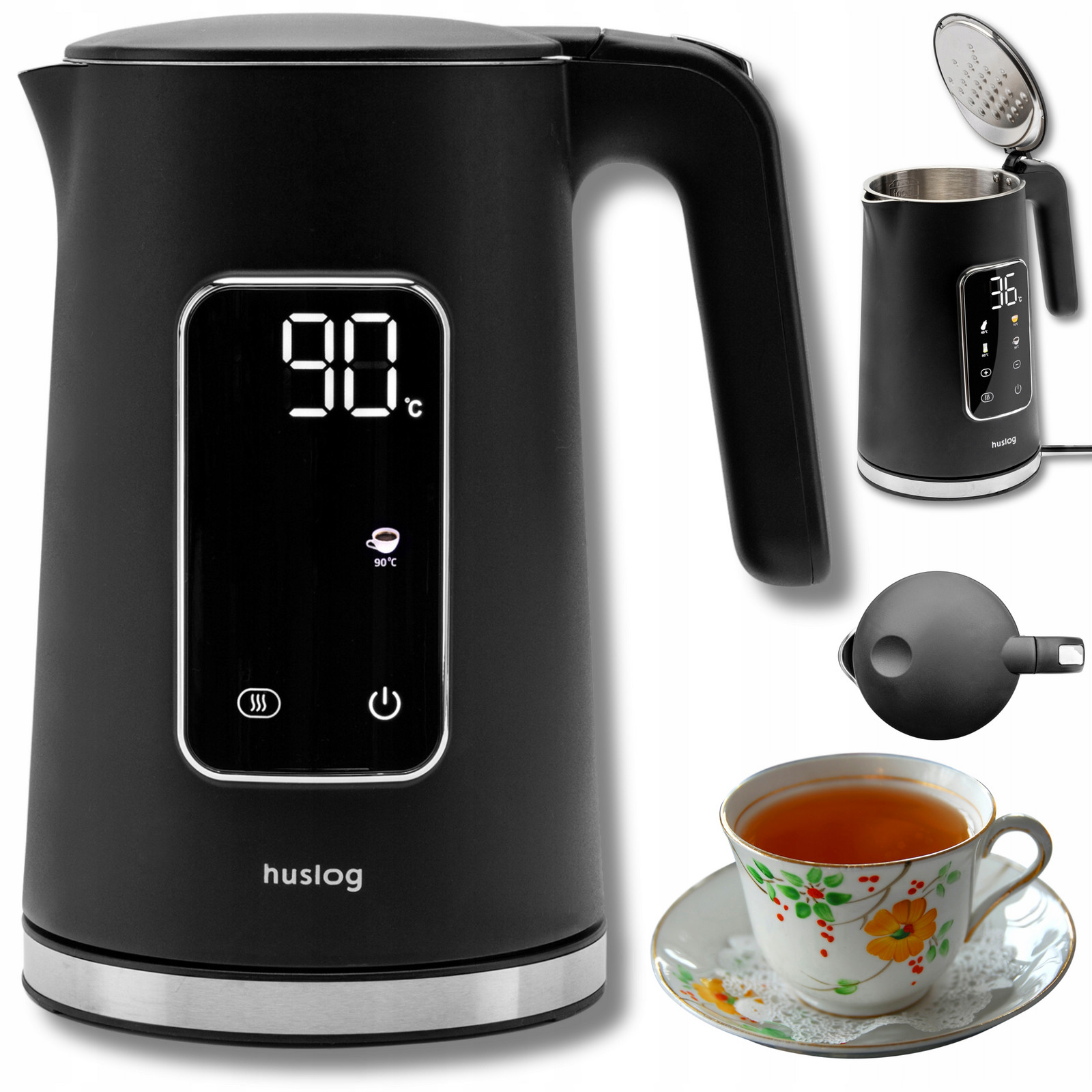 Rychlovarná Konvice Bezdrátová 2200W Dotykový Panel 1,7L Černá Huslog