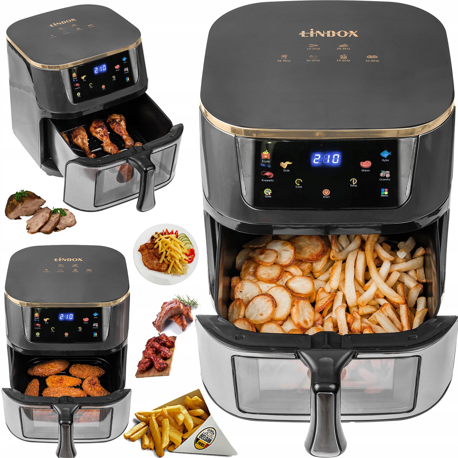 Fritéza Bez Tuku Air Fryer Linbox Inox Černá Polské Menu