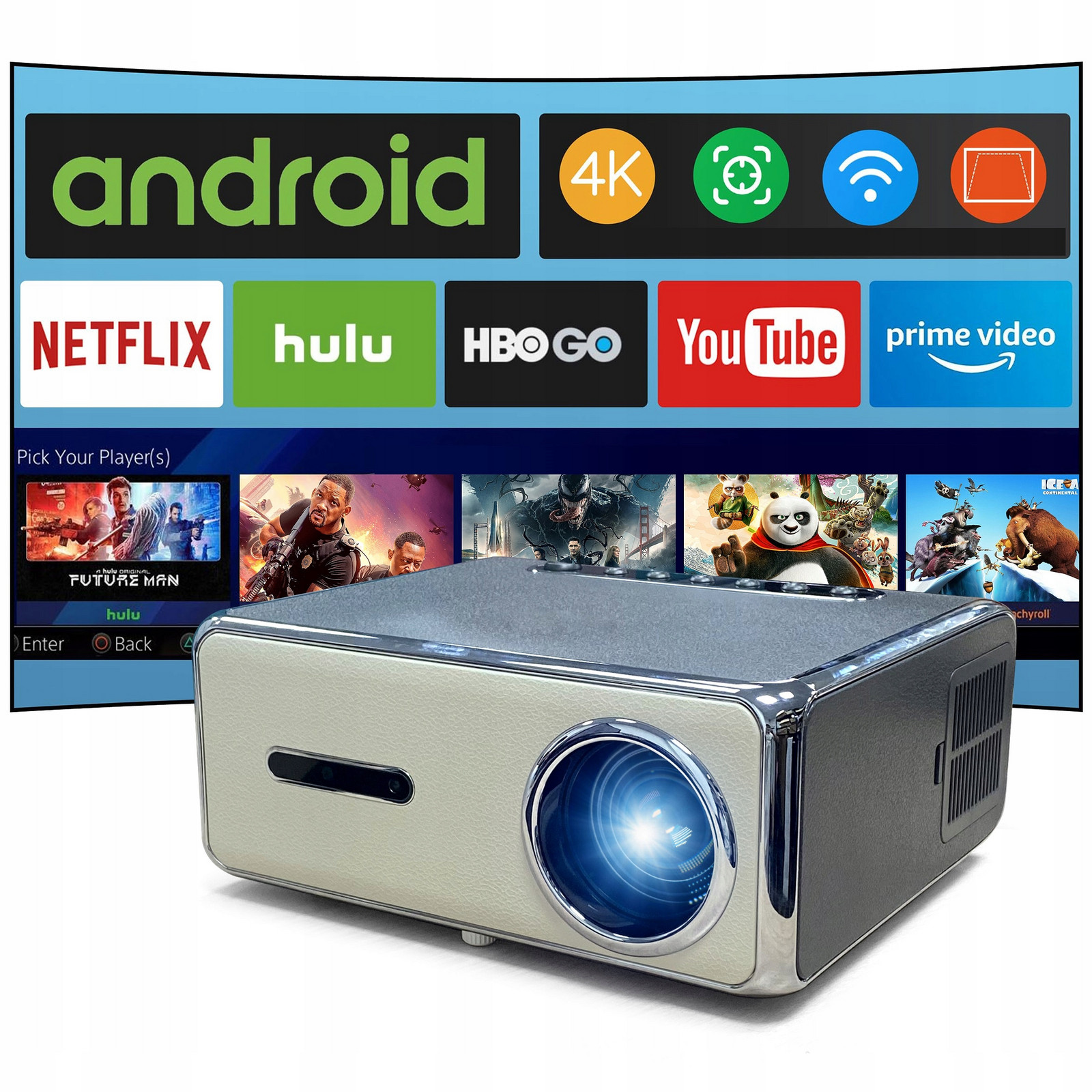 Projektor 24000LM Wifi Android Smart Tv Full Hd 4K Autofocus 300