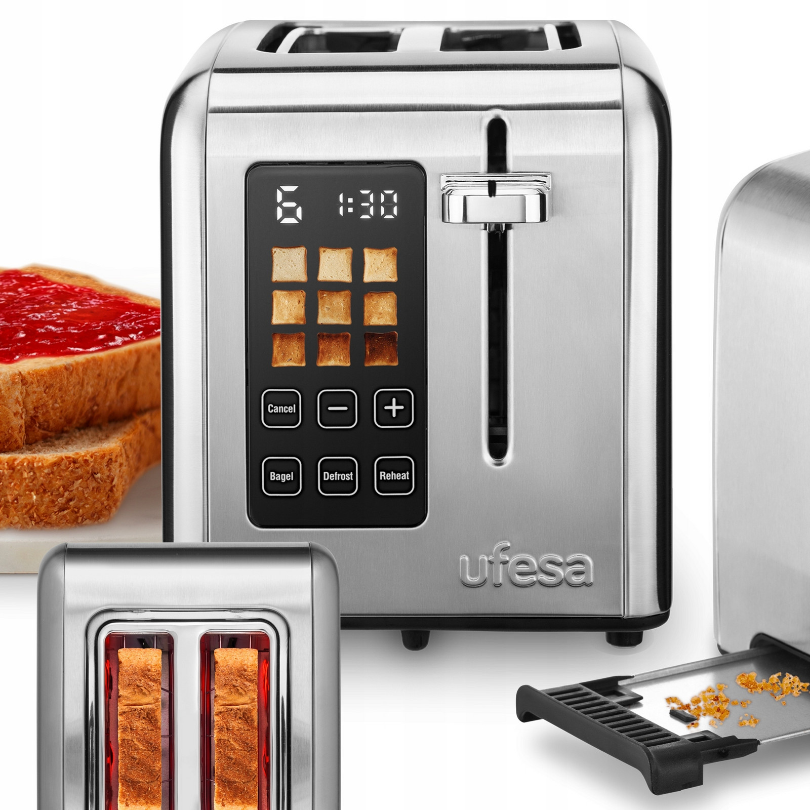 Toustovač Sendvičovač Ufesa Toaster 950W 2 Toasty 9 Úrovní Opékání LCD Obrazovka